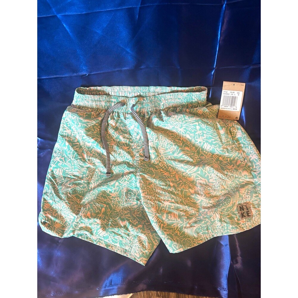Nike Men's Swim Shorts Green/Pink Graphic Print Drawstring Lined Size M